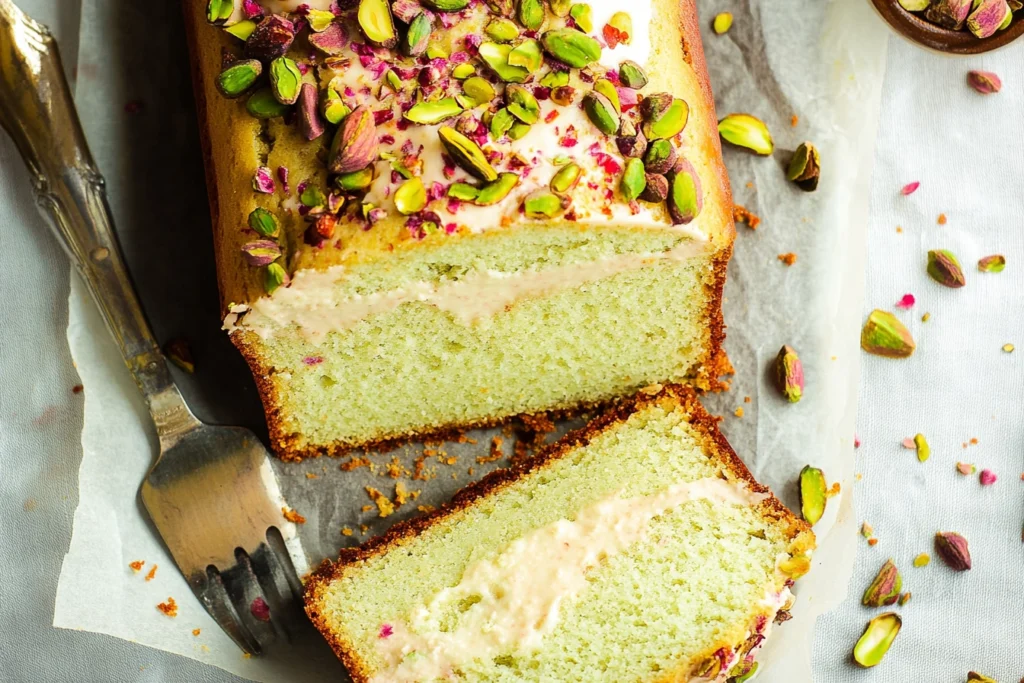 Ingredients for gluten-free pistachio bread arranged on a countertop"