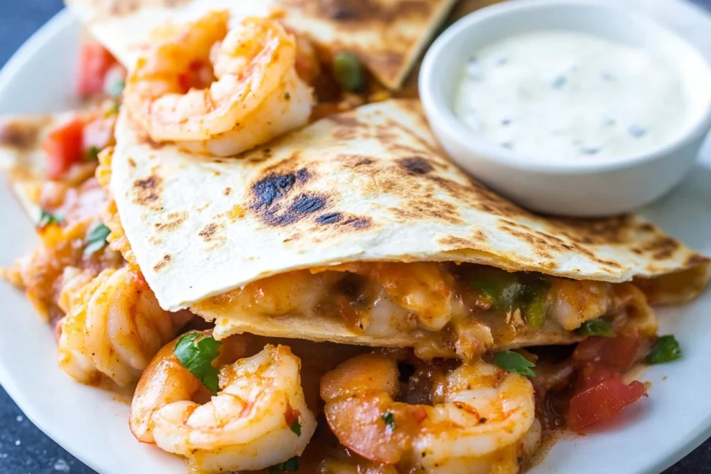 Step-by-step shrimp preparation for a shrimp quesadilla recipe.