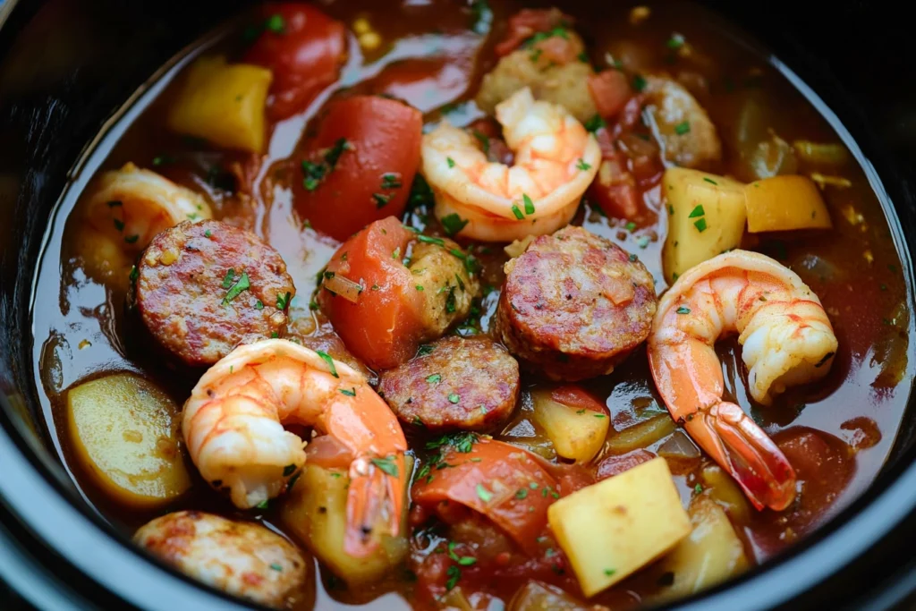 Fresh ingredients for Slow Cooker Jambalaya on a countertop.