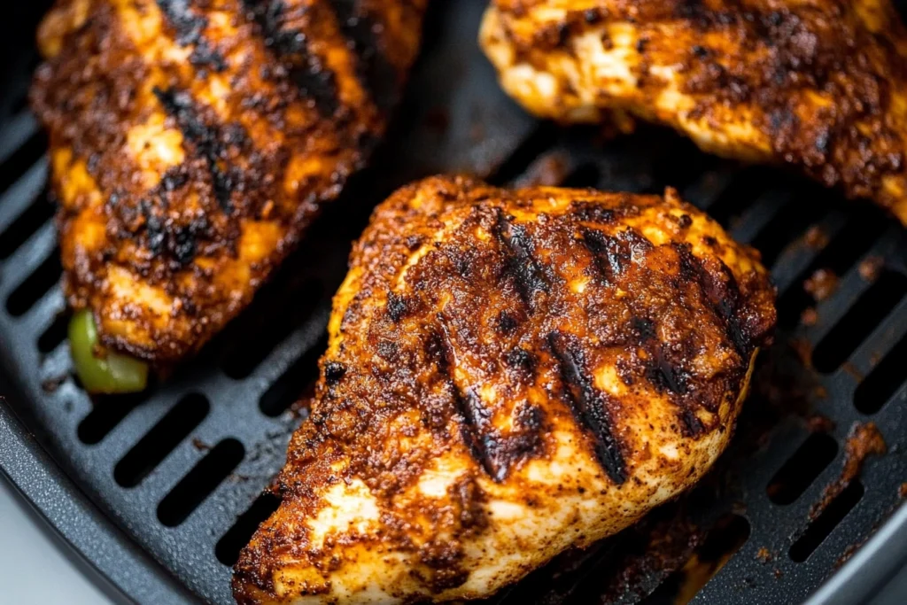 Grilled chicken served with salad and roasted vegetables for grilled chicken in air fryer.