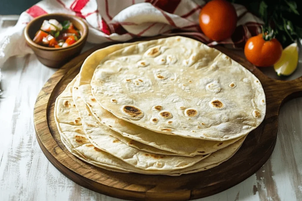 Cooking tortillas without baking powder on a hot skillet.