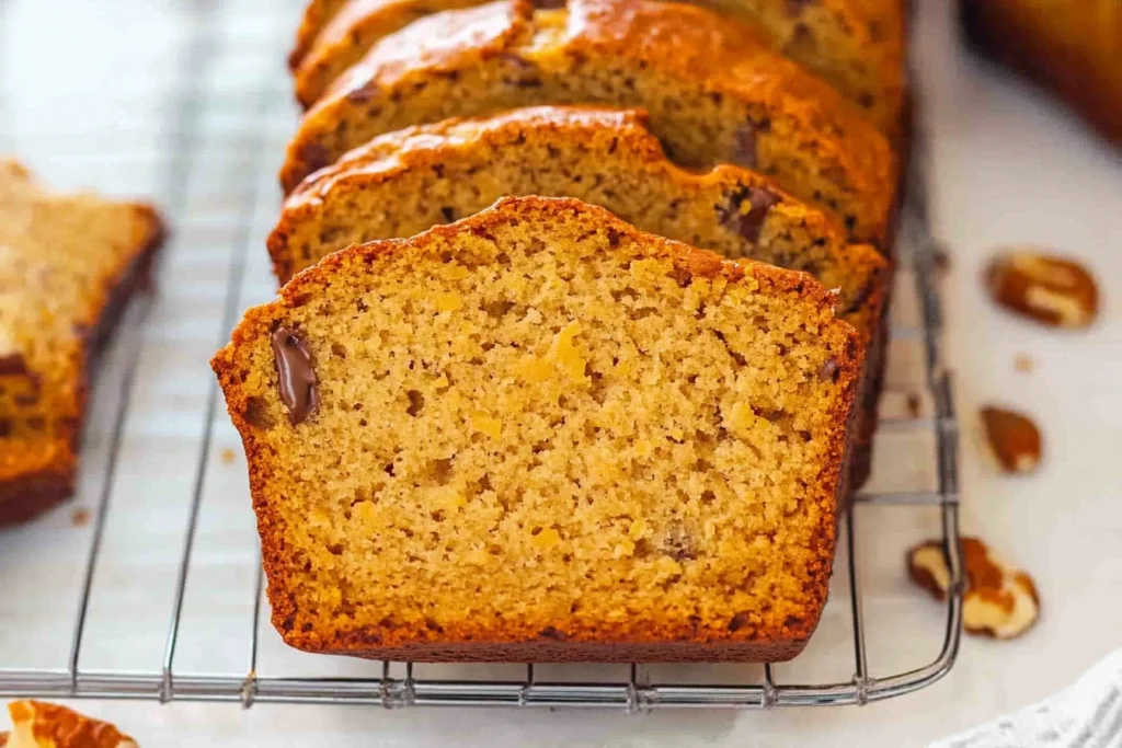 Step-by-step process of making sweet potato bread, including mashing sweet potatoes, mixing batter, and baking.