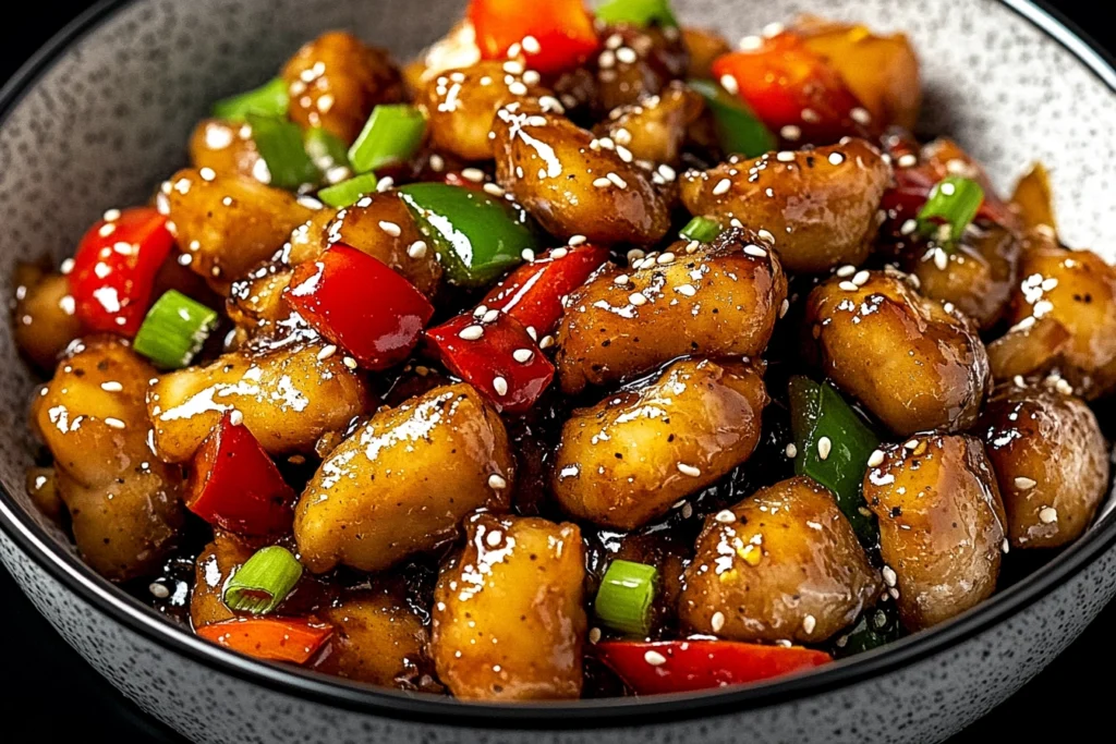 Ingredients for Delicious Black Pepper Chicken Recipe, including chicken, soy sauce, black pepper, and fresh vegetables.