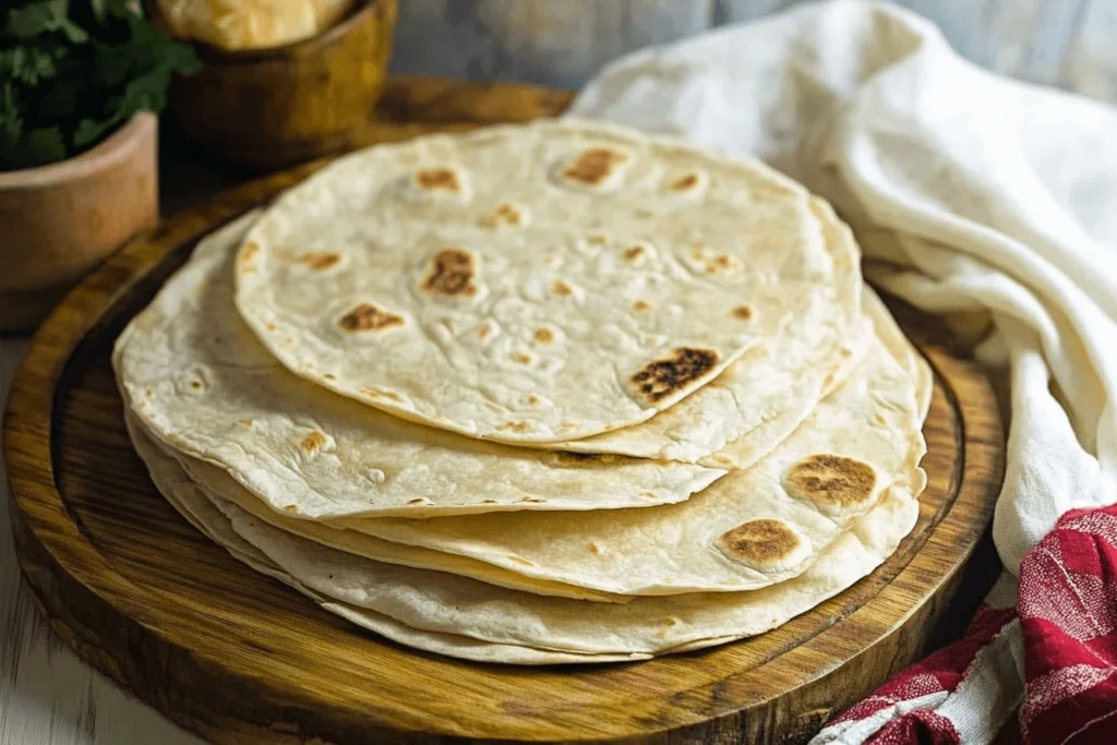 A stack of freshly made tortillas without baking powder.