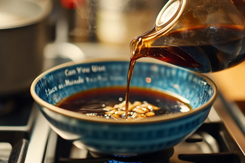 Soy sauce marinade with garlic, ginger, and honey in a glass bowl, ready to marinate beef or chicken.