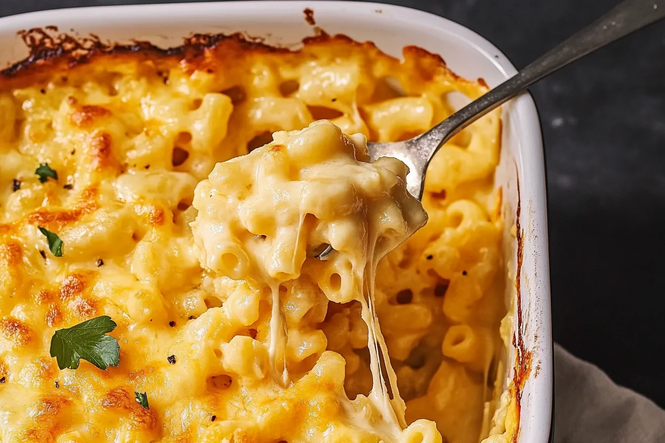 Perfect mac and cheese with creamy cheese sauce and golden-brown baked topping.