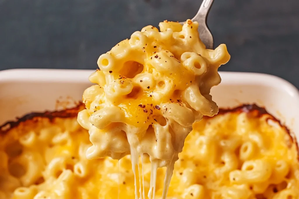 Stovetop mac and cheese with creamy cheese sauce and pasta.