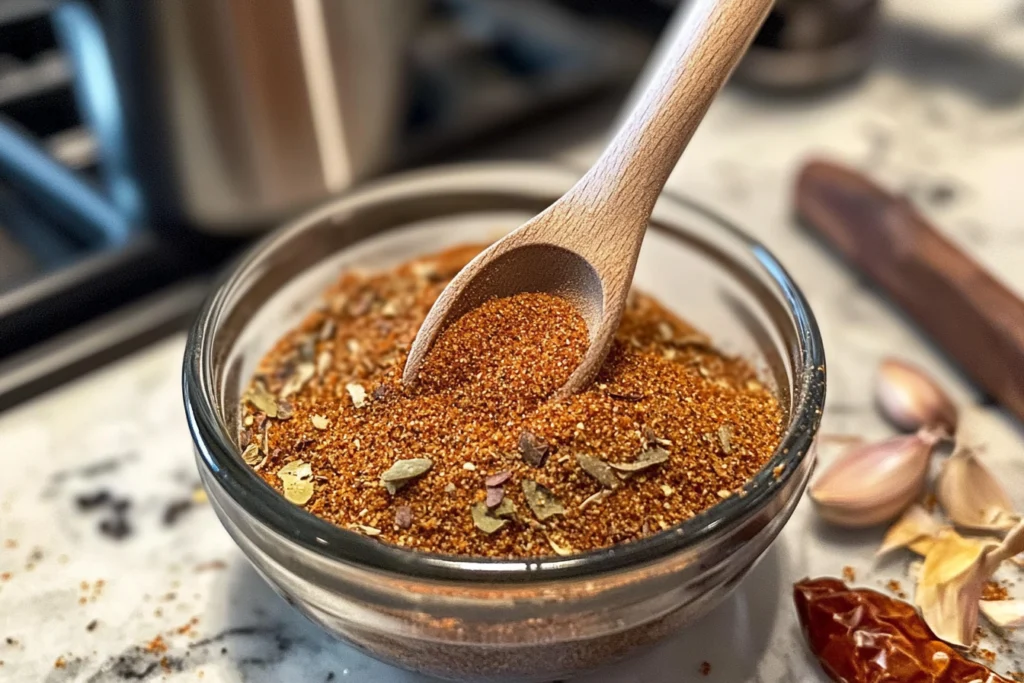 Fries seasoned with homemade fry seasoning served in a basket with dipping sauces.